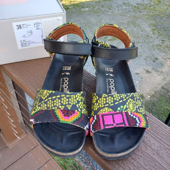 Birkenstock Papillio Eve Pap Texture Black Multi Color Wedge Sz 38 US 7 - 7.5 - Picture 2 of 16